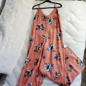 SAGE THE LABEL/ floral tangerine jumpsuit wide leg with functional buttons